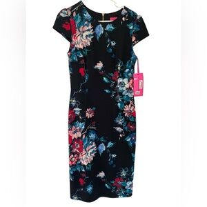 Betsy Johnson Black Floral zipper back stretch dress - size 8 NWT
